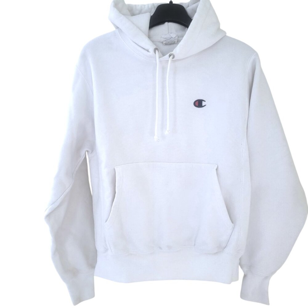 Unisex Style White CHAMPION Reverse Weave Hooded Sweatshirt women's size small